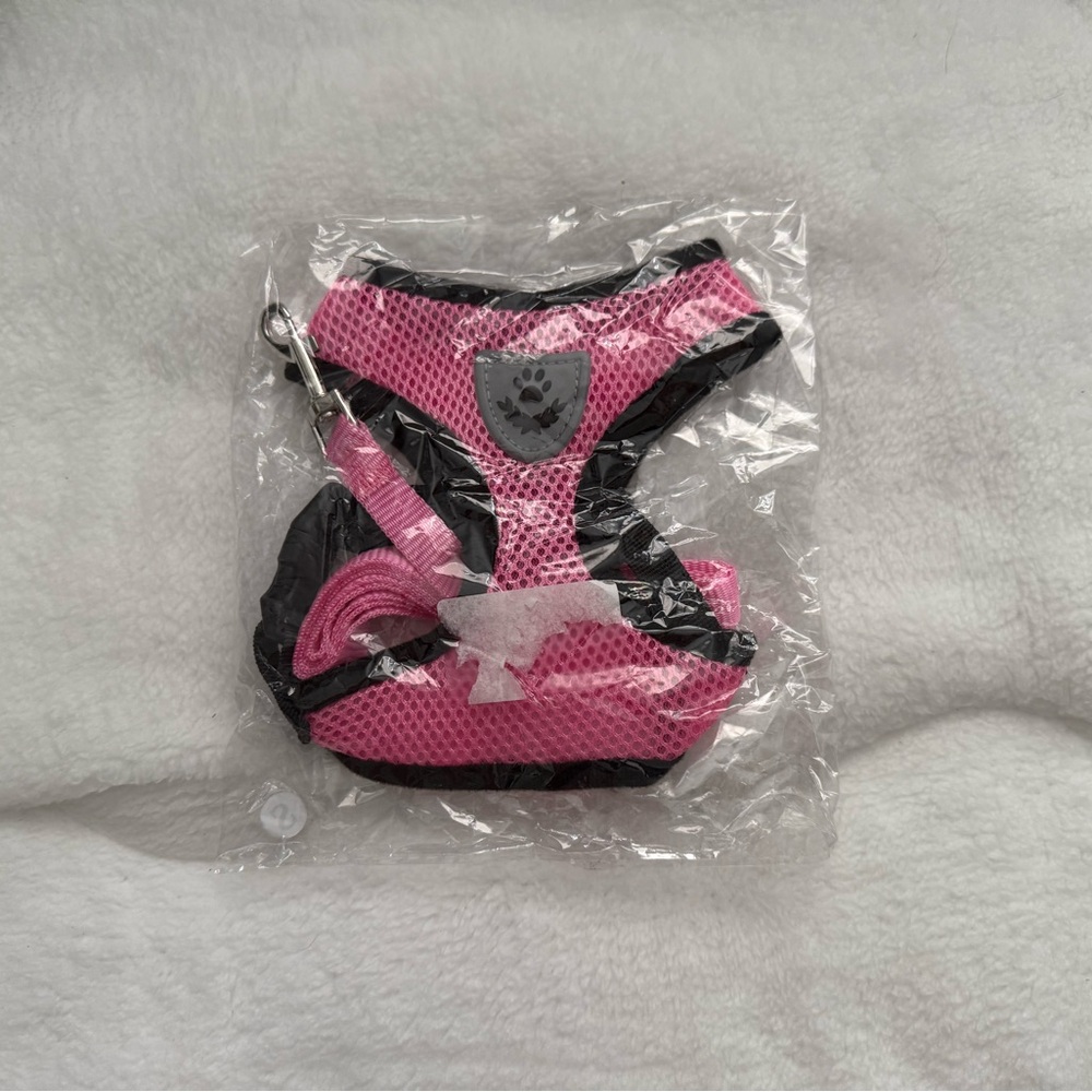 Pink and Black Dog Harness with Leash
